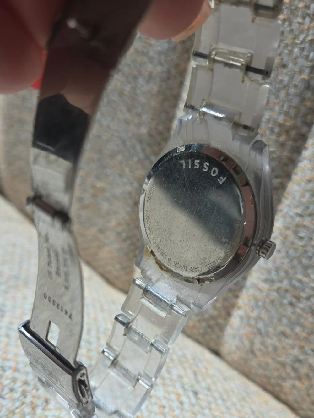 Fossil Clear Bracelet Watch with Black Dial and Crystal Accent